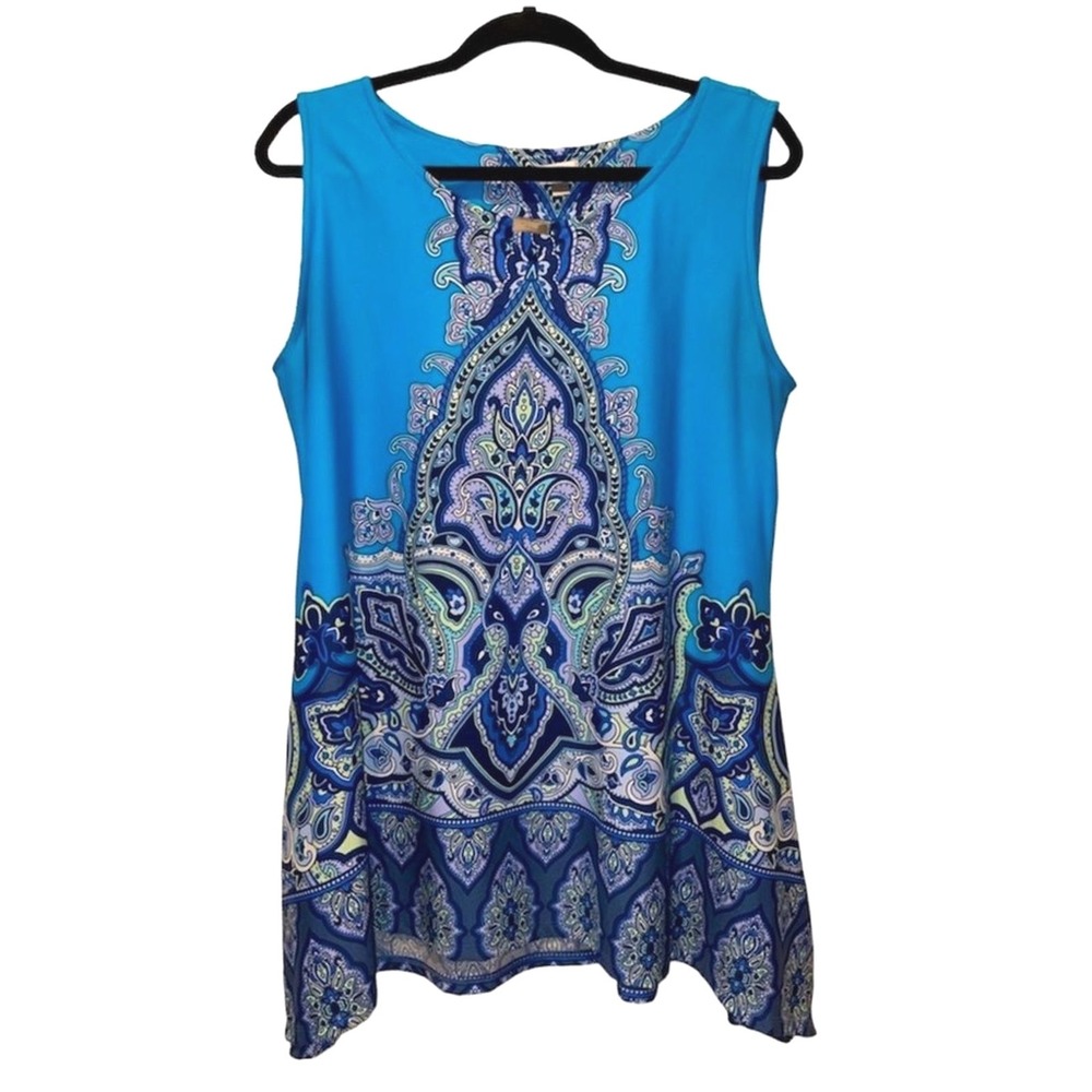 Avenue‎ Tank Top Blue Paisley Boho Medallion Sharkbite Hem Womens 14/16